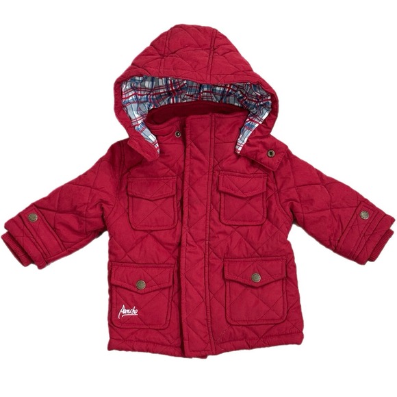 Panco Kids Other - Panco Kids Red Quilted Hooded Jacket Plaid Lined 6-9 Months